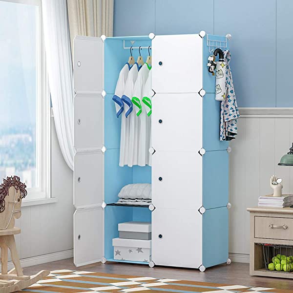 YOZO Cube Storage Organzier Portable Closet Wardrobe Bedroom Dresser (71x14x71 inches) Portable Closet Cube Shelf Armoire Pantry Cabinet, 25 Cubes, Blue 25Cubes Blue