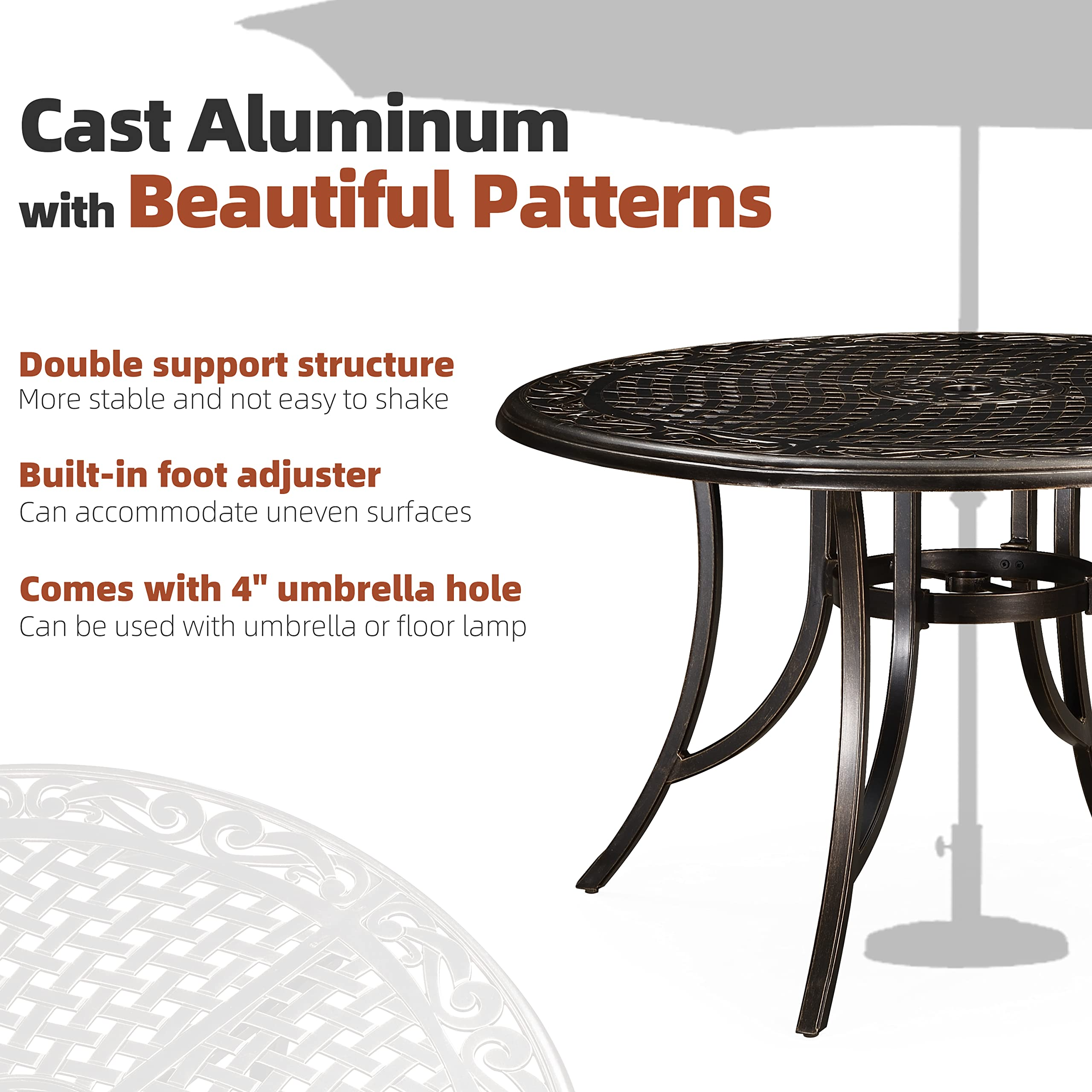 【Home&Garden】Patio Dining Set Cast Aluminum 7-Pc Furniture Set with Dining Armchairs, Table & Cushions