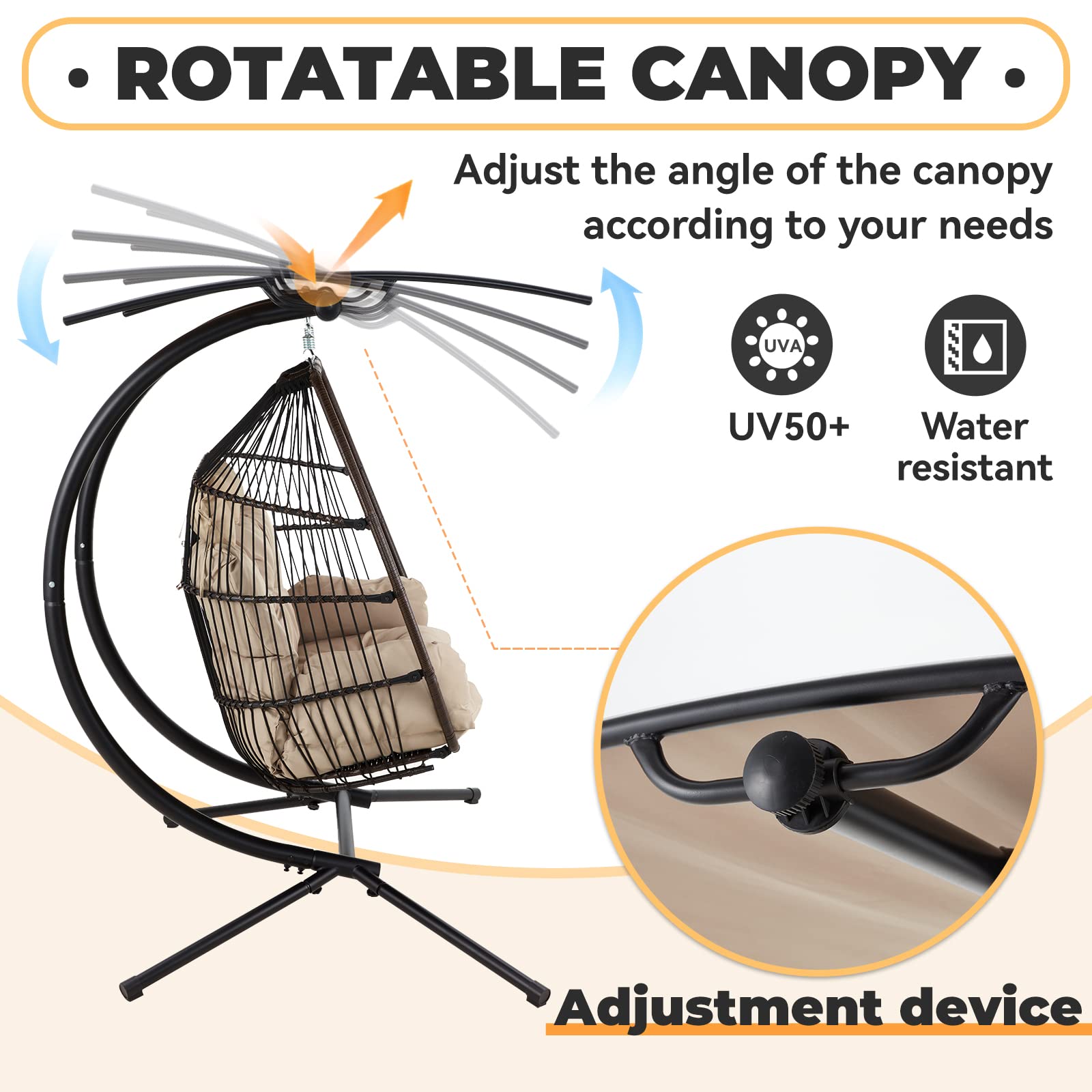 【Furniture】Double Egg Chair with Stand, Foldable Hanging Chair, Hammock Chair with Cushion and Awning