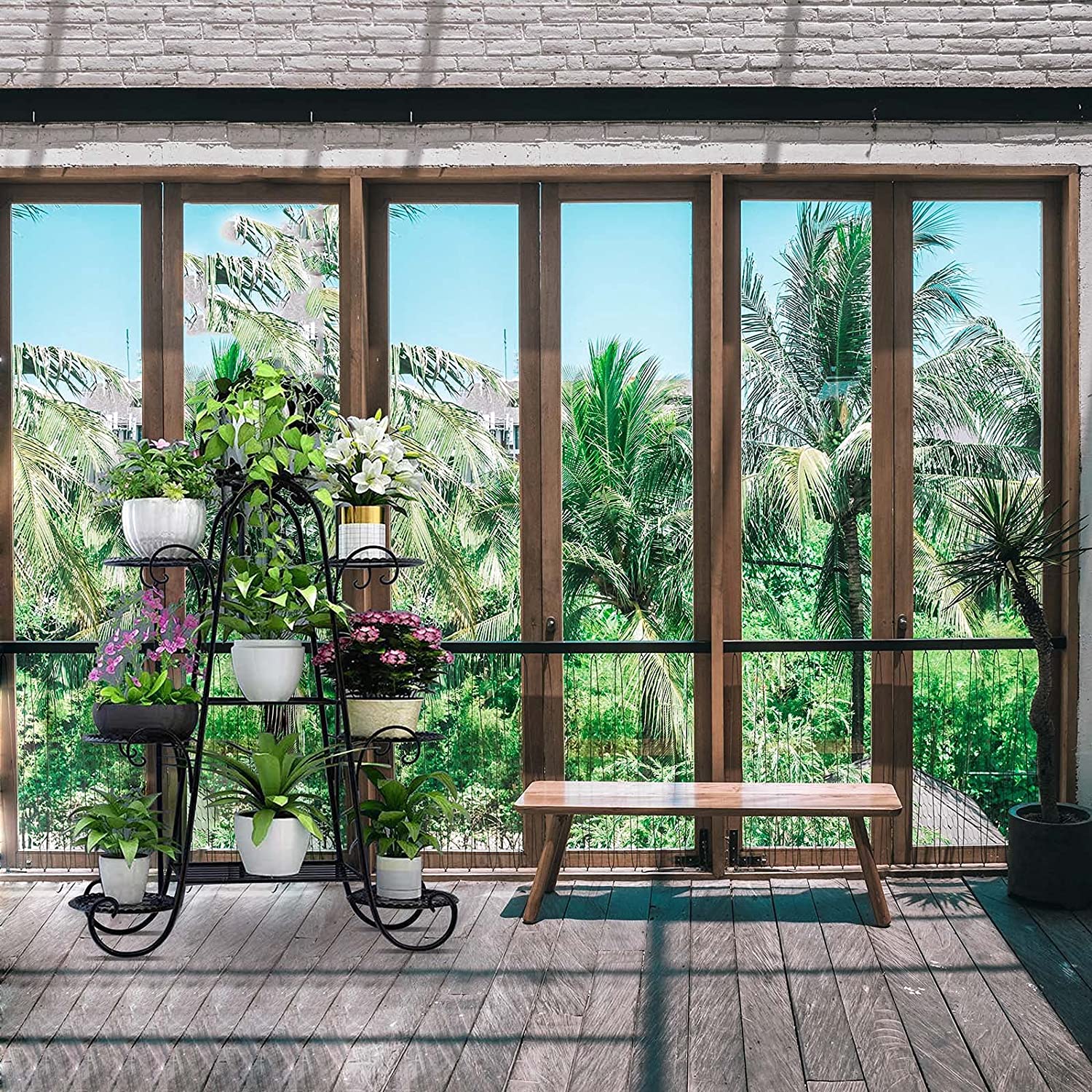 CNNINGYI metal plant stand, 9-layer flower stand, indoor high plant stand