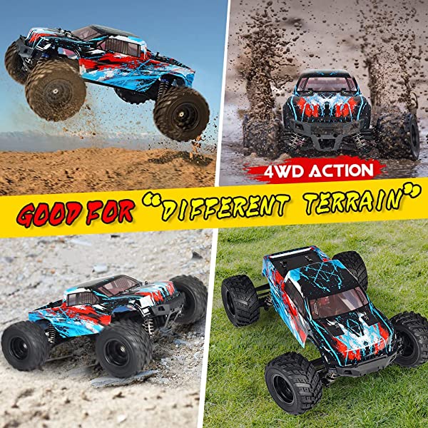 NUOKE Brushless RC Cars 1:16 Scale RTR 60km/h Remote Control Truck High Speed 4WD 2.4Ghz Waterproof Monster Truck with 2 Rechargeable Batteries Offroad Gift for Boys Car for Kids and Adults 1-yellow