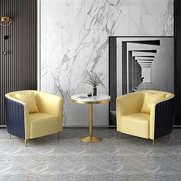 HUAYIN Round Dining Table Set, Conversation Table Sets with 4 Upholstered Chairs | 4 Pieces Patio Furniture Sets for Small Spaces Kitchen Modern Home for Cafe Restaurant,Yellow,1 Table & 4 Chairs 1 table & 4 chairs Yellow