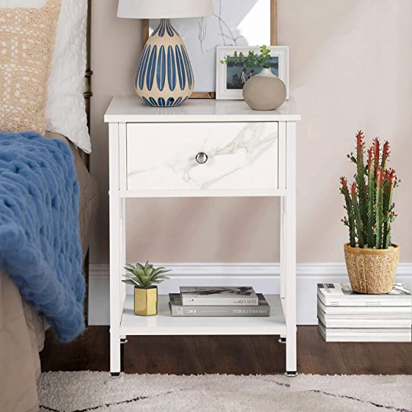 VECELO Modern Versatile Nightstands X-Design Side End Table Night Stand Storage Shelf with Bin Drawer for Living Room Bedroom, Brown+Black Brown+black Modern