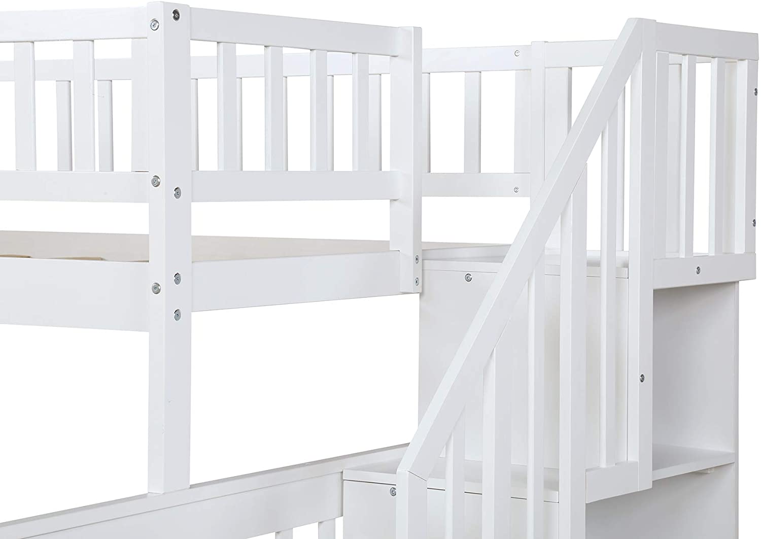Double bunk bed with stairs, solid wood bunk bed with casters and storage drawers, bunk bed with stairs
