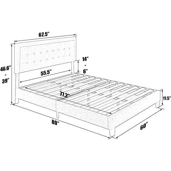 Amerlife Queen Bed Frame Upholstered Platform Bed with Adjustable Headboard - Button Tufted Mattress Foundation with Wooden Slat Support/No Box Spring Needed/Easy Assembly (Beige) Queen Beige