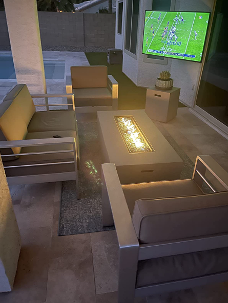 Christopher Knight Home Cape Coral Outdoor Chat Set with Fire Table, 5-Piece Set, Khaki/Light Gray