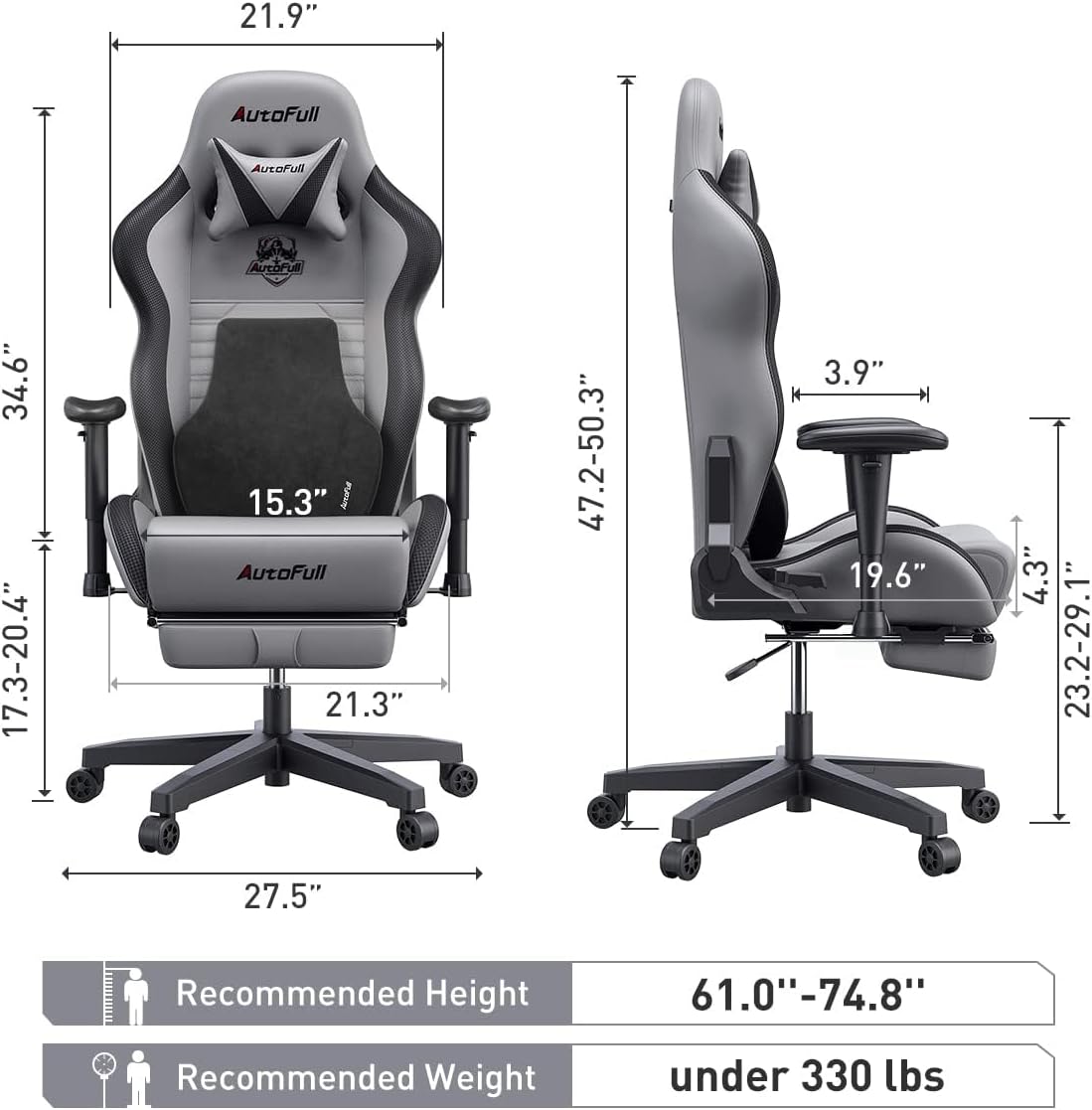 AutoFull C3 Gaming Chair Ergonomic Office Chair with 3D Bionic Lumbar Support, Racing Style Premium PU Leather Computer Chair Gamer Chairs with Footrest and Headrest(3-Years Warranty)