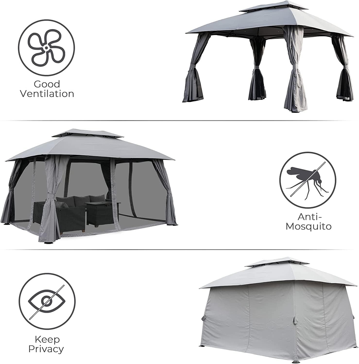 Grand patio Garden Gazebo 4×3M Event Shelter with Side Netting Sun Shade Heavy Duty Outdoor Canopy for BBQ Event Party - Gray