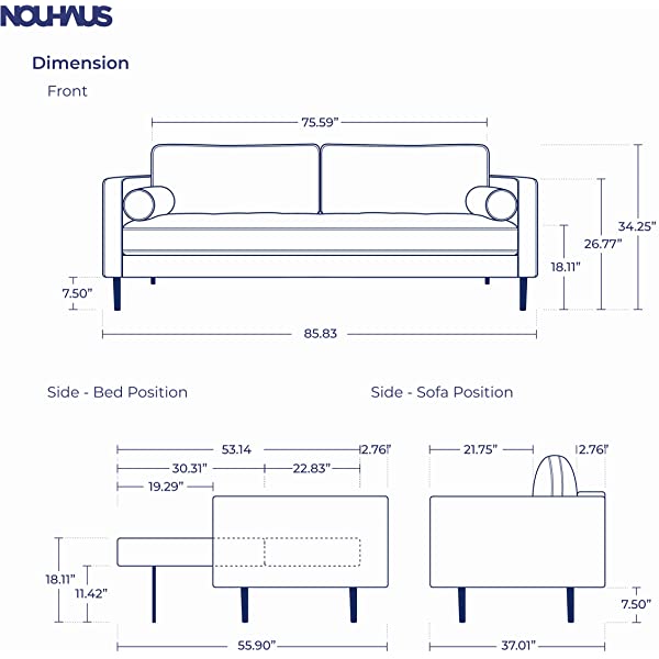 Nouhaus Module, Sleeper Sofa Bed Couch. 7ft Luxury Convertible Sofa Futon Bed with No Roll Together Latex. Ivory Woven Pull Out Bed for Bedroom Couch, Small Apartment Furniture Sofas or RV Couch Woven/Knit Ivory