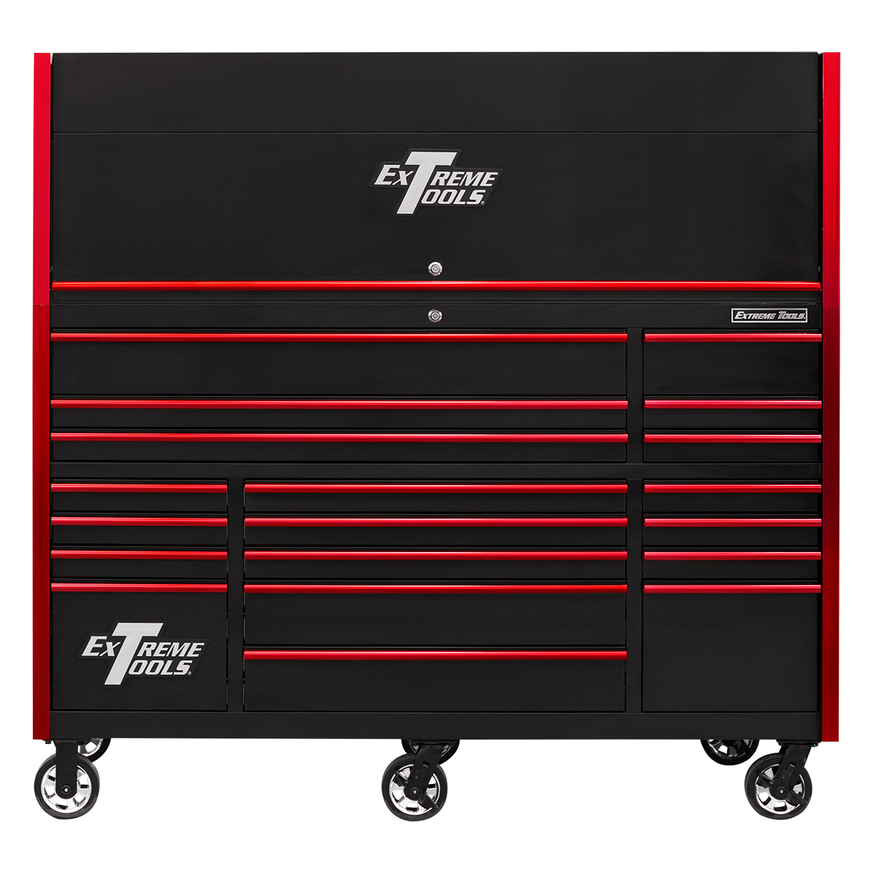 used toolboxExtreme Tools 72in. x 30in. 19 Drawers Triple Bank Roller Cabinet and Power Workstation Hutch Combo