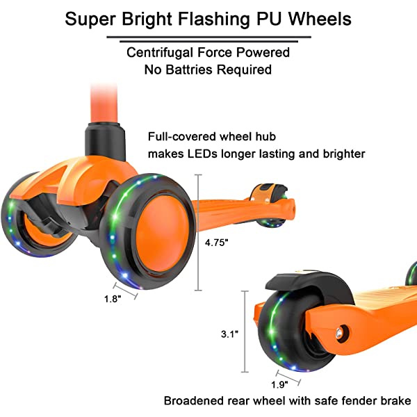 Allek Kick Scooter B03, Lean 'N Glide 3-Wheeled Push Scooter with Extra Wide PU Light-Up Wheels, Any Height Adjustable Handlebar and Strong Thick Deck for Children from 3-12yrs (Rose Pink)