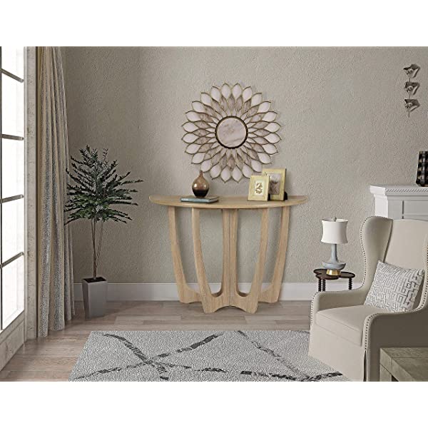 FINECASA Wooden Console Table, Half-Moon Entryway Table, Semicircle Narrow Side Table, Sofa Table for Living Room and Corridor, Foyer Table, Half Round Hallway Table, 43.4x17x30 Inches, Natural Natural Console Table