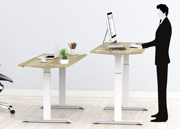 SHW 55-inch (approximately 143.1 cm) large electric height-adjustable vertical table, 137.1 x 71.4 cm, oak color