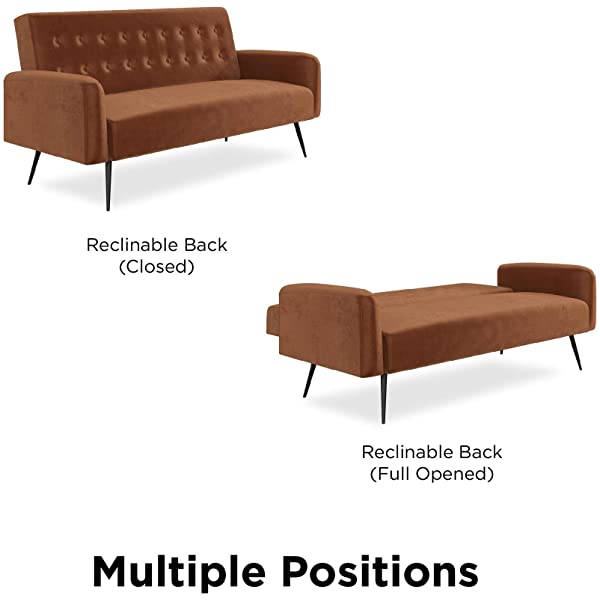 Novogratz 2360379N Z Stevie, Convertible Sofa Bed Couch, Ivory Velvet Futon