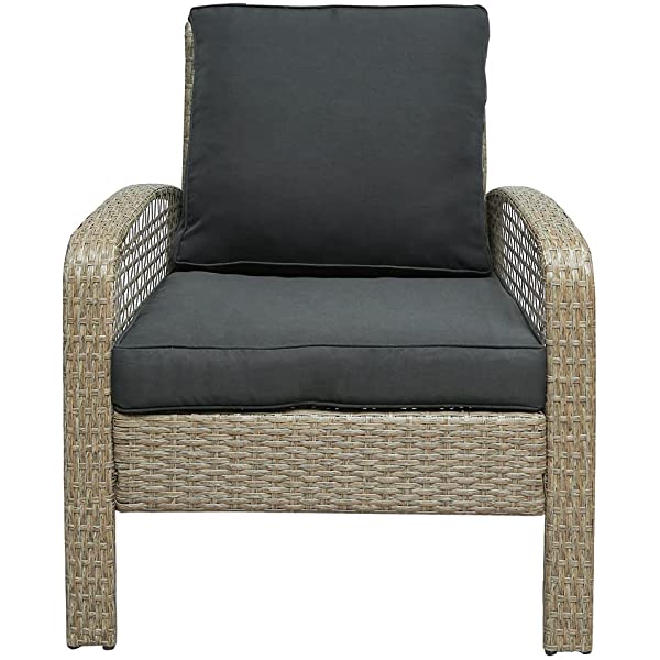 4 Pieces Outdoor Patio Furniture Set Wicker Rattan Cushioned Sectional Sofa Sets with Armchairs and Tempered Glass Table with Storage Shelf (Gray) Grey