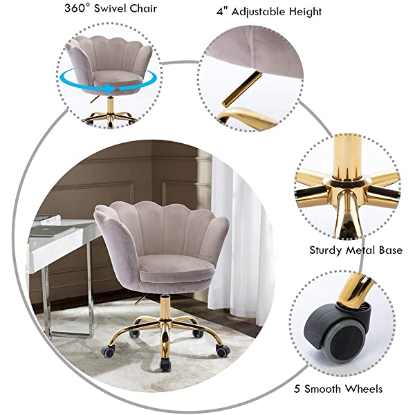 MTFY Modern Home Office Swivel Chair, Shell Desk Chair with Adjustable Height, Upholstered Ergonomic Computer Desk Chair Leisure Task Chair Accent Armchair for Office, Living Room,Bedroom (Beige)