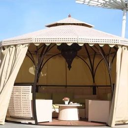 Outdoor European-style double-roofed garden gazebo with rattan roof