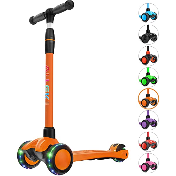 Allek Kick Scooter B03, Lean 'N Glide 3-Wheeled Push Scooter with Extra Wide PU Light-Up Wheels, Any Height Adjustable Handlebar and Strong Thick Deck for Children from 3-12yrs (Rose Pink)