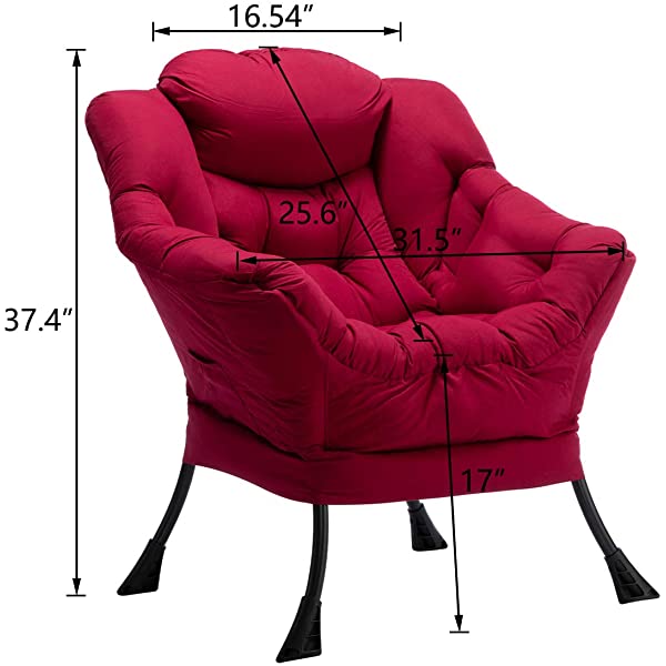 AbocoFur Modern Large Cotton Fabric Lazy Chair，Accent Contemporary Lounge Chair, Single Steel Frame Leisure Sofa Chair with Armrests and A Side Pocket, Beige