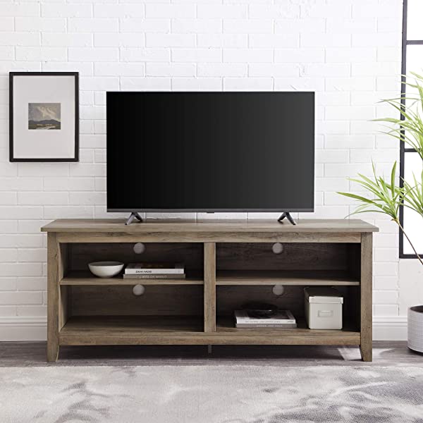 Walker Edison Wren Classic 4 Cubby TV Stand for TVs up to 65 Inches, 58 Inch, Black Black 58 InchTV Stand