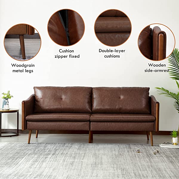 Vonanda Faux Leather Sofa Couch, Modern Tufted 3-Seater Sofa with Clean Lines and Upholstered Artificial Leather for Compact Living Space, Chestnut Brown 3-seater sofa Chestnut Brown