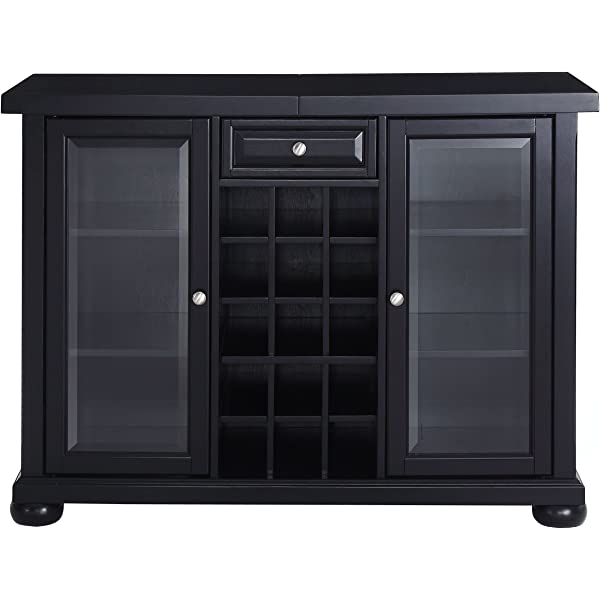 Crosley Furniture Lafayette Sliding Top Bar Cabinet, Black Black LaFayette