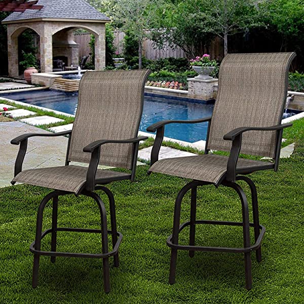 Will-Mall Patio Furniture Swivel Bar Chairs Set of 2, Outdoor High Bistro Stools, Textilene Fabric Bar Height Patio Chairs, for Lawn, Backyard and Garden (2 Bar Chairs)