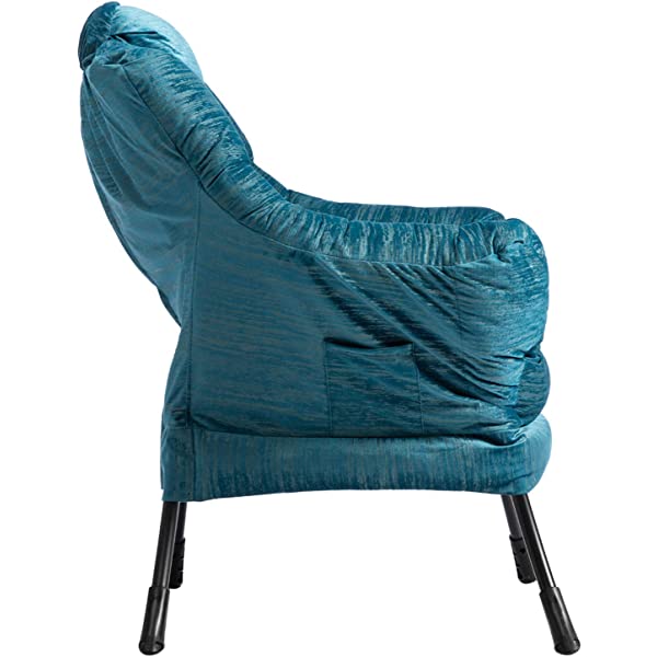 AbocoFur Modern Large Cotton Fabric Lazy Chair，Accent Contemporary Lounge Chair, Single Steel Frame Leisure Sofa Chair with Armrests and A Side Pocket, Beige