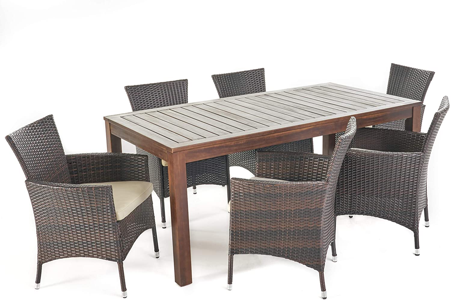Christopher Knight Home Christine Outdoor Dining set with Wood Table and Wicker Dining Chairs wi
