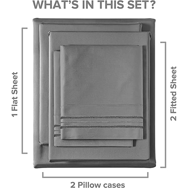 Queen Size Sheet Set - 4 Piece - Hotel Luxury Bed Sheets - Extra Soft - Deep Pockets - Easy Fit - Breathable & Cooling Sheets - Wrinkle Free - Comfy – Dark Grey Bed Sheets - Queens Sheets – 4 PC Queen Grey