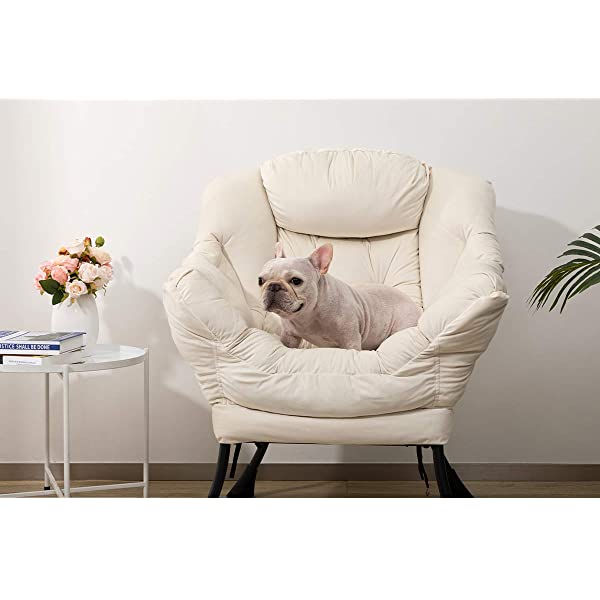 AbocoFur Modern Large Cotton Fabric Lazy Chair，Accent Contemporary Lounge Chair, Single Steel Frame Leisure Sofa Chair with Armrests and A Side Pocket, Beige