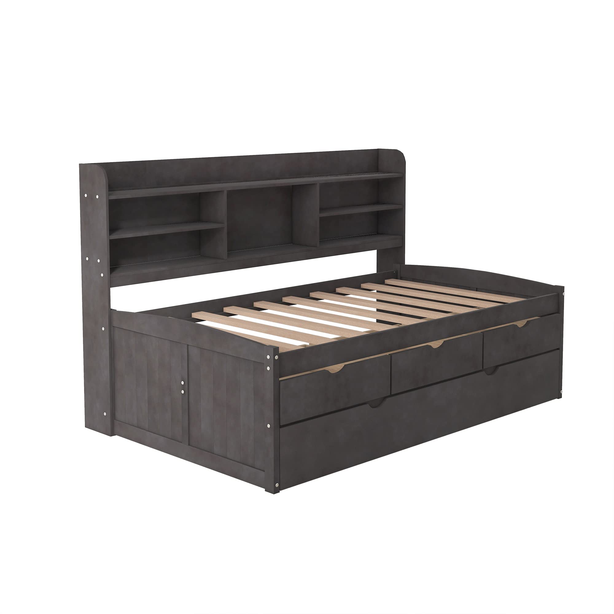 【Furniture】Harper & Bright Designs Twin Captain's Bed with Trundle and Three Storage Drawers