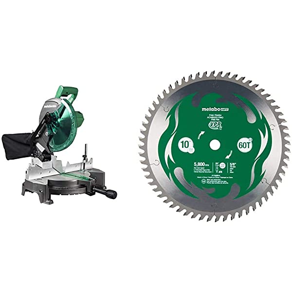 Metabo HPT 10-Inch Compound Miter Saw, Single Bevel, 15-Amp Motor, 0-52° Miter Angle Range, 0-45° Bevel Range, Large Table, 10