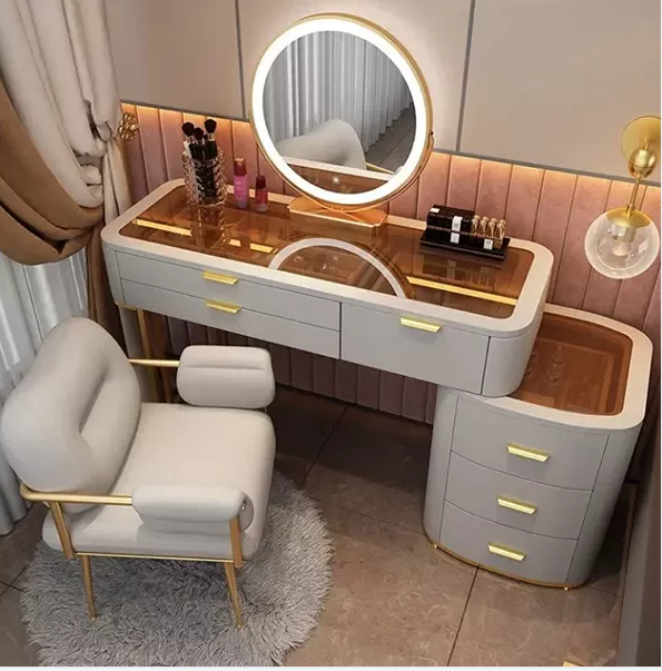 GLASS DRESSING TABLE LIGHT LUXURY LUXURY BEDROOM MODERN MINIMALIST MAKEUP TABLE STORAGE CABINET
