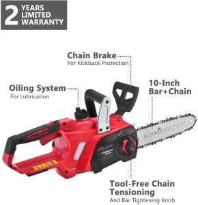 PowerSmart electric chainsaw 20V battery powered, cordless chain saw with 10 inch chain and rod