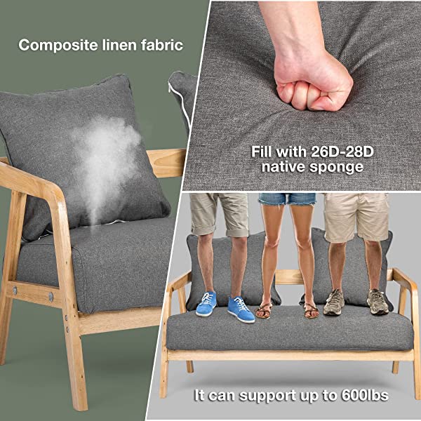 LUCKYERMORE 3-Seat Upholstered Grey Sofa Couch 60