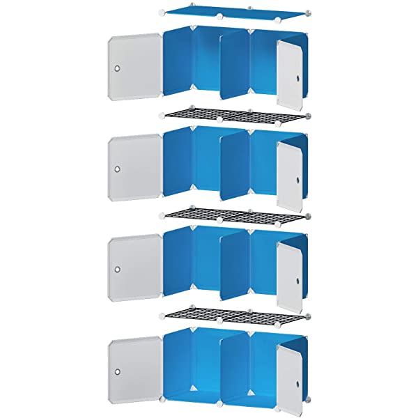 YOZO Cube Storage Organzier Portable Closet Wardrobe Bedroom Dresser (71x14x71 inches) Portable Closet Cube Shelf Armoire Pantry Cabinet, 25 Cubes, Blue 25Cubes Blue