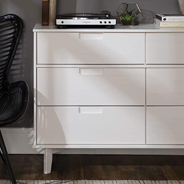 Walker Edison Mid Century Modern Grooved Handle Wood Dresser Bedroom Storage Drawer Organizer Closet Hallway, 6 Drawer, Caramel Caramel 1 pack 6 Drawer