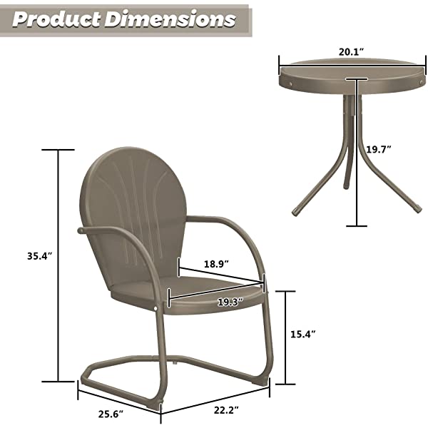 PURPLE LEAF Outdoor Patio Bistro Set, 3 Pieces Retro Porch Furniture Set 2 C-Spring Metal Outdoor Chairs and Round Side Table, Blue