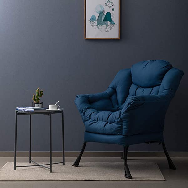 AbocoFur Modern Large Cotton Fabric Lazy Chair，Accent Contemporary Lounge Chair, Single Steel Frame Leisure Sofa Chair with Armrests and A Side Pocket, Beige