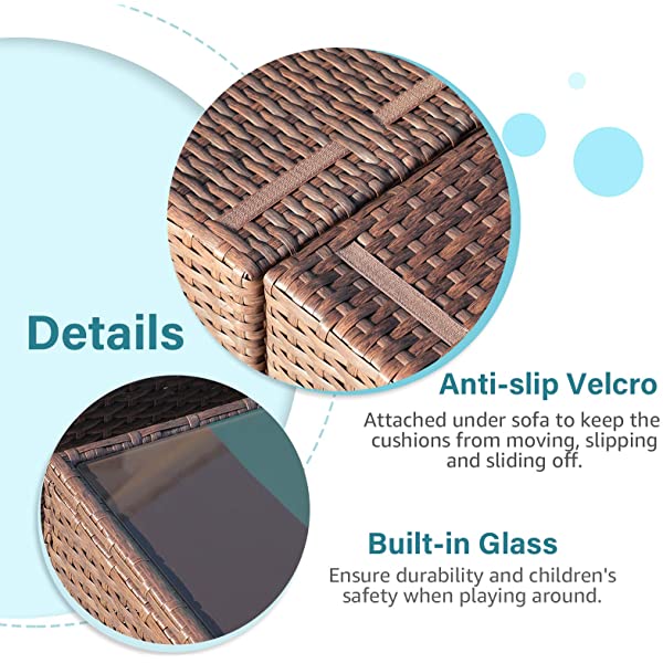 OC Orange-Casual 2 Piece Patio Sectional Furniture Set with Back Seat Cushions, Outdoor Armchair Wicker Sofa, Ottoman Brown Wicker & Turquoise Cushion