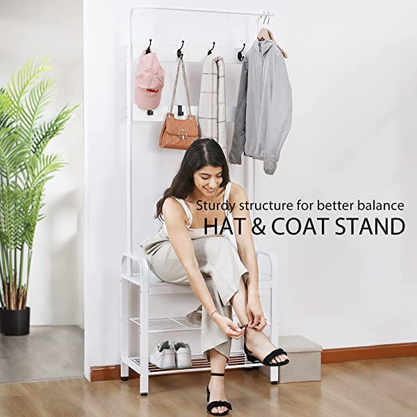 VIVOHOME 3-in-1 Entryway Hall Tree, Heavy Duty MDF Stand Coat Rack with Storage Bench, Industrial Wood Furniture with Stable Metal Frame, 8 Hooks Rustic Brown