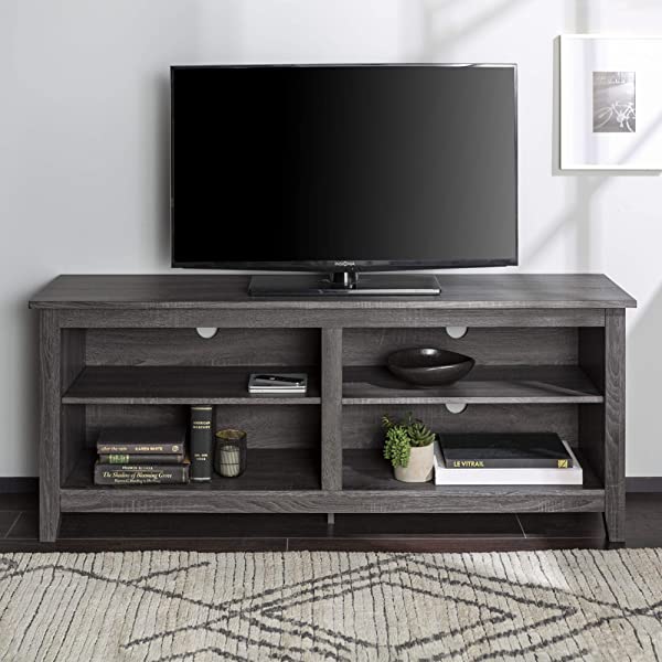 Walker Edison Wren Classic 4 Cubby TV Stand for TVs up to 65 Inches, 58 Inch, Black Black 58 InchTV Stand