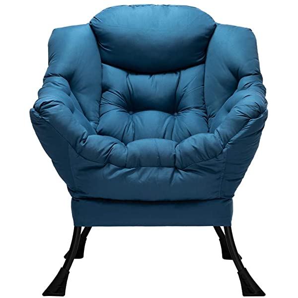 AbocoFur Modern Large Cotton Fabric Lazy Chair，Accent Contemporary Lounge Chair, Single Steel Frame Leisure Sofa Chair with Armrests and A Side Pocket, Beige