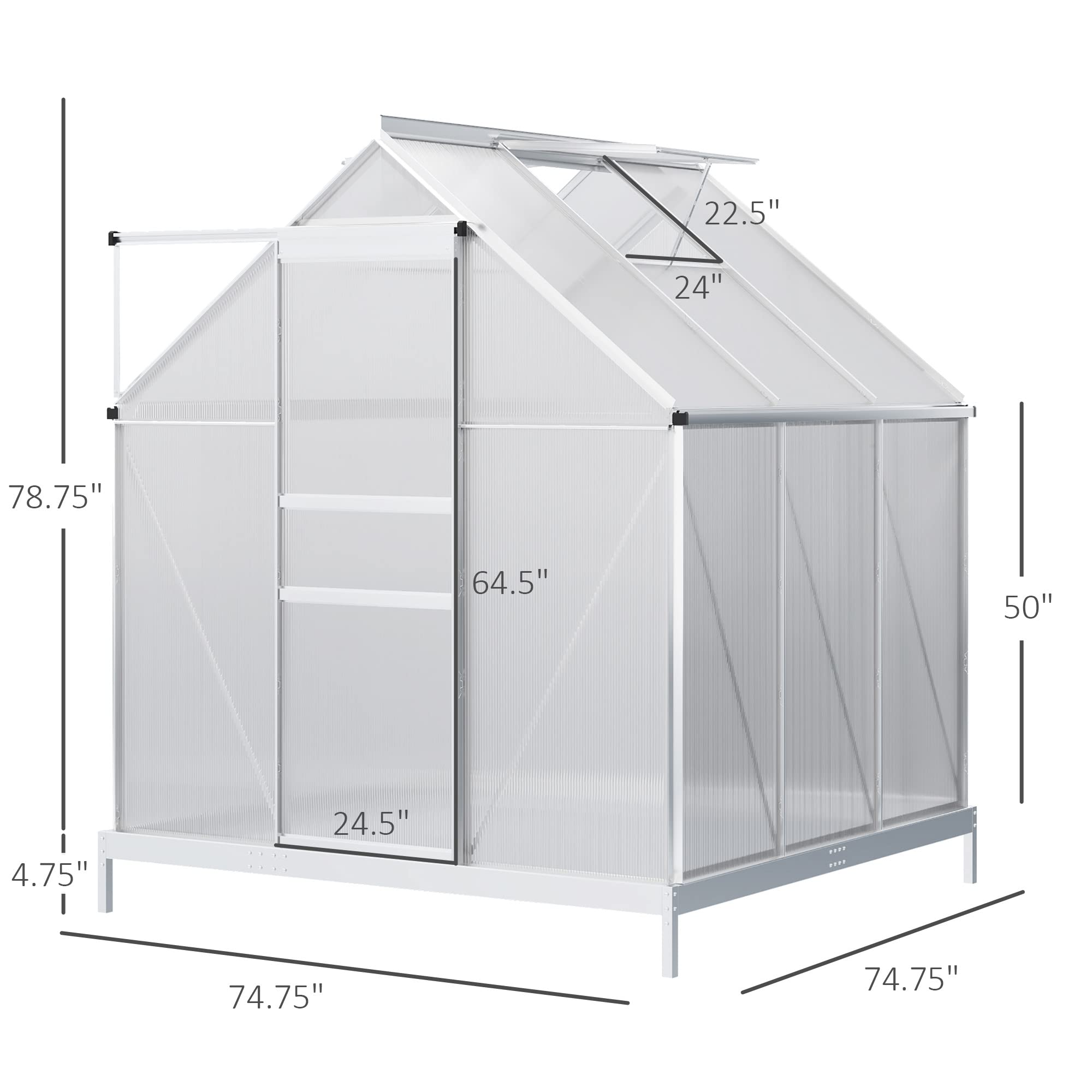 【Home & Garden】6' x 6' aluminum greenhouse polycarbonate walk-in garden greenhouse vents, sliding doors
