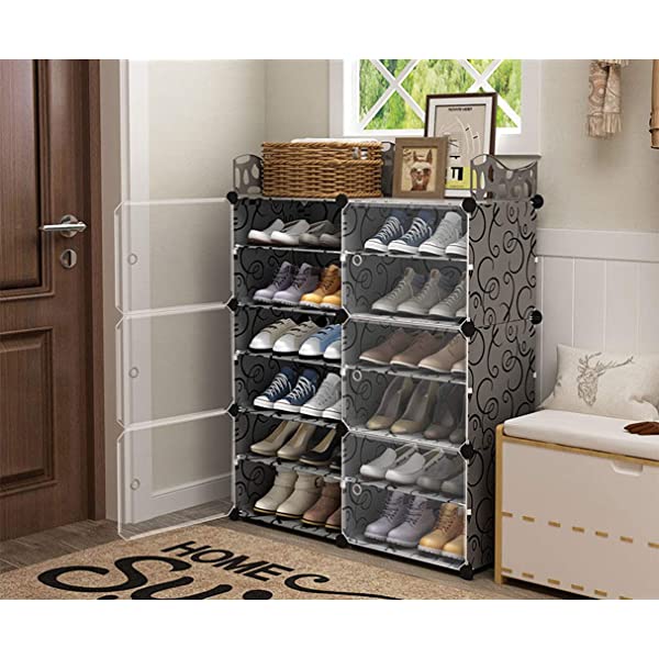 C.G Life 6-Tiers Stackable 24-30 pairs Freestanding Shoe Storage Cabinets with Adjustable Shelving,Black Shoe Shelf Organizer for Bedroom, Closet, Entryway, Dorm Room,Garage,Shoe Rack have 6 cubes