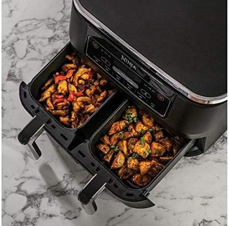 Ninja Foodi Dual Zone Digital Air Fryer, 2 Drawers, 7.6L, 6-in-1, Uses No Oil, Air Fry, Max Crisp, Roast, Bake, Reheat, Dehydrate, Cooks 4-6 Portions, Non-Stick, Dishwasher Safe Baskets, Black AF300UK
