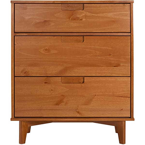 Walker Edison Mid Century Modern Grooved Handle Wood Dresser Bedroom Storage Drawer Organizer Closet Hallway, 6 Drawer, Caramel Caramel 1 pack 6 Drawer