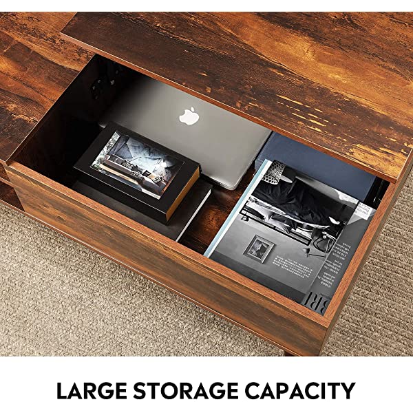 WLIVE Wood Lift Top Coffee Table with Hidden Compartment and Adjustable Storage Shelf, Lift Tabletop Dining Table for Home Living Room, Office, Rustic Oak