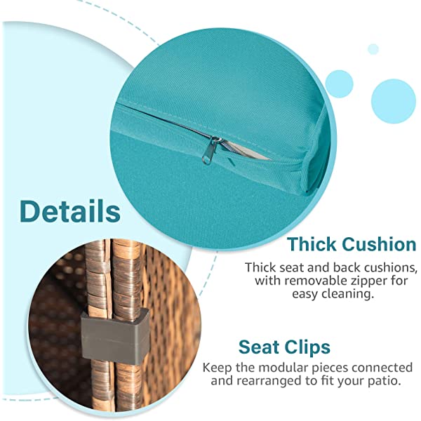 OC Orange-Casual 2 Piece Patio Sectional Furniture Set with Back Seat Cushions, Outdoor Armchair Wicker Sofa, Ottoman Brown Wicker & Turquoise Cushion